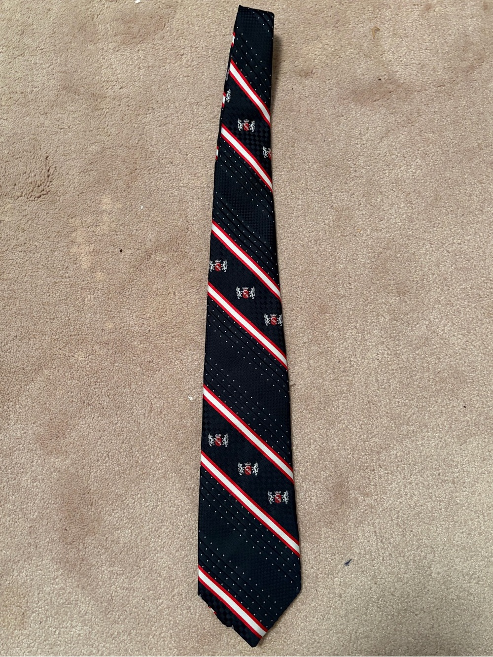 Navy Stripe Men's Tie with Red and White Accents